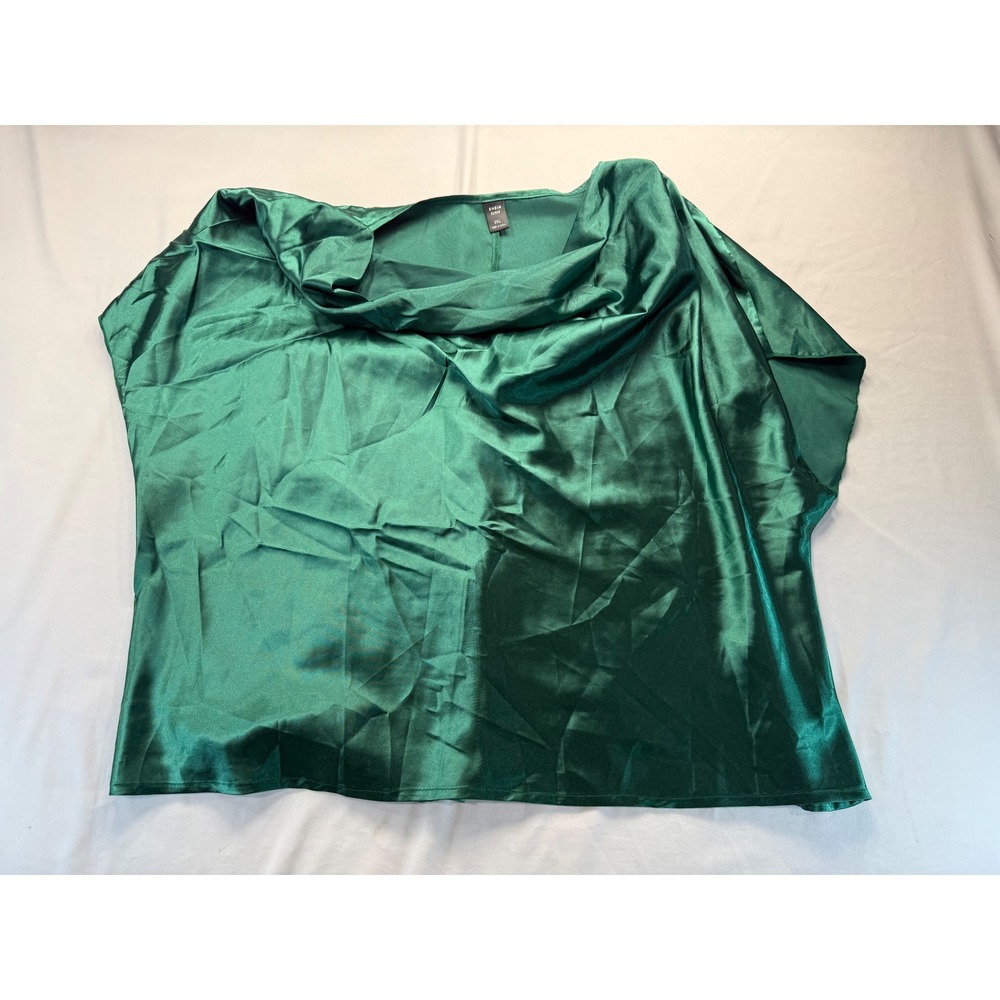 SHEIN Curve Womens 3XL Emerald Green Satin Cowl Neck Draped Blouse Top Plus Size